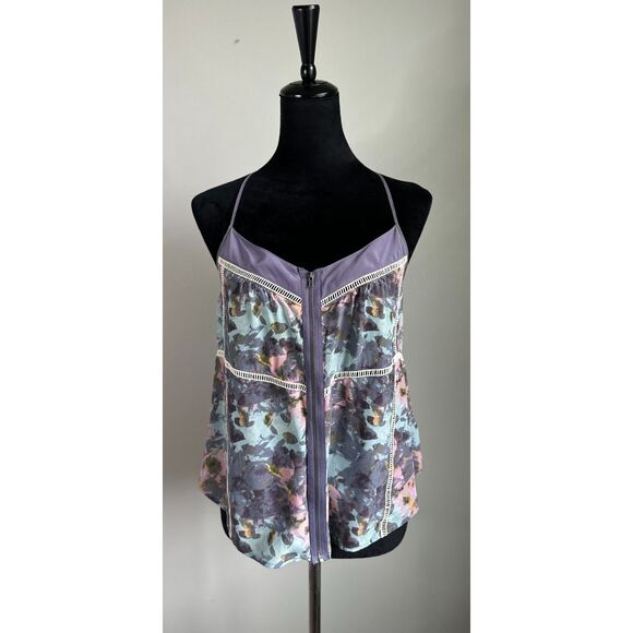 SILENCE AND NOISE Women's Silk Floral Print Zip Front Halter Neck Tank Size M - Picture 1 of 7